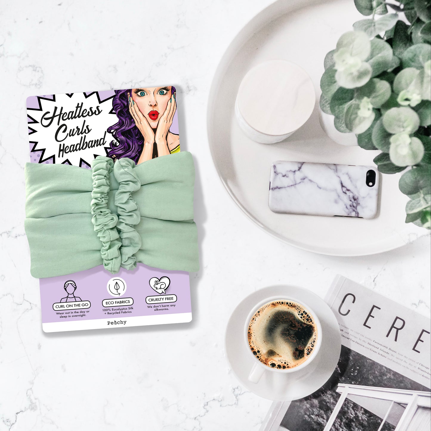 Peachy - Heatless Curlers Headband (Sage)